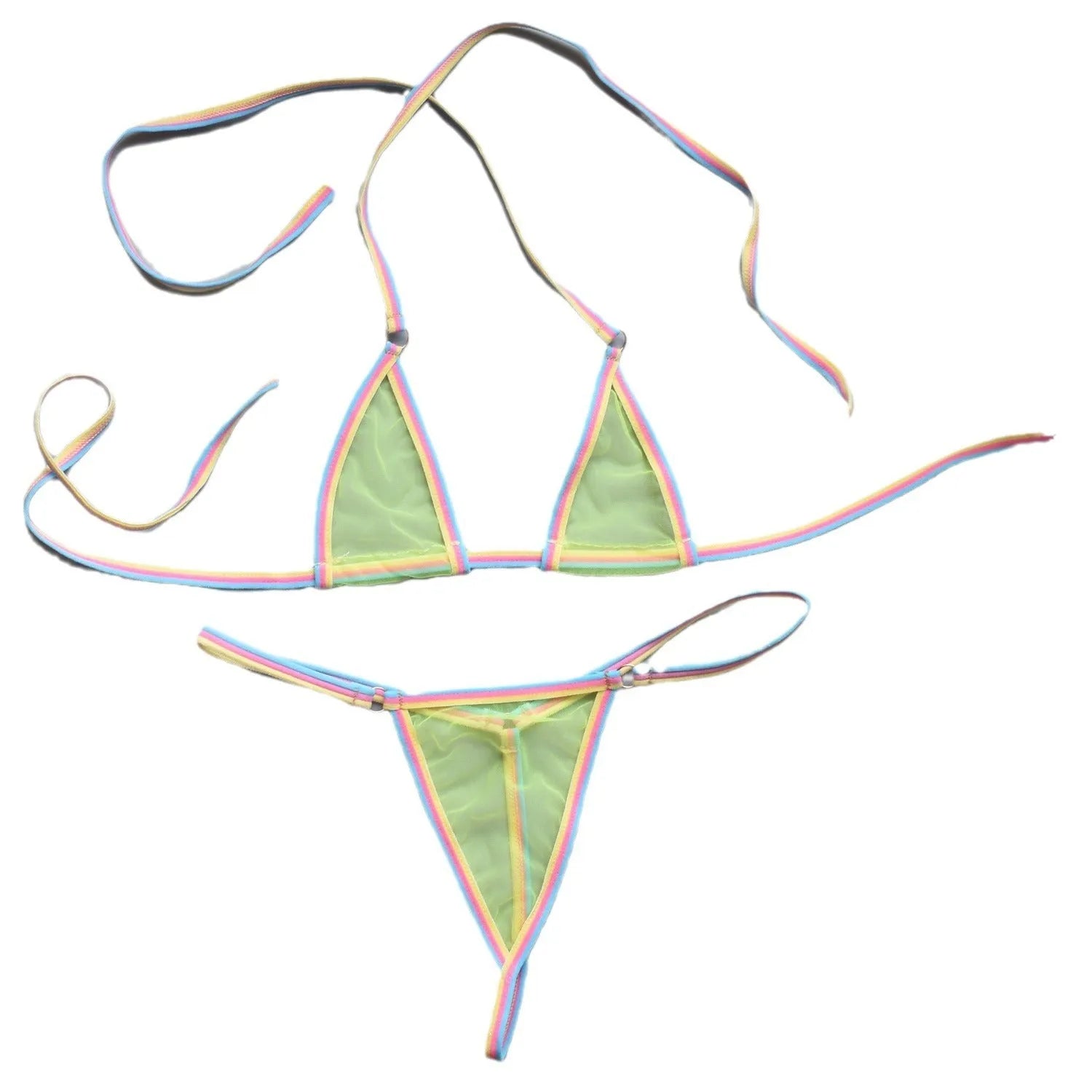 Simple super mini bikini set with T-back design in six colours, polyester fabric, three-point style