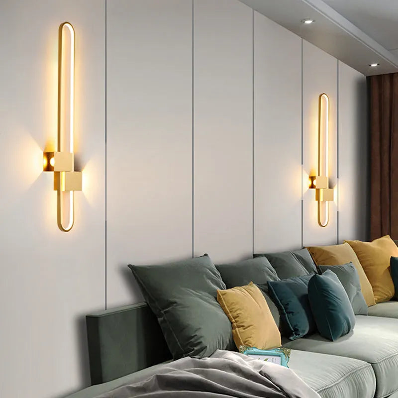 Modern round iron wall lamp with black or gold frame, 60cm diameter, emitting warm LED light