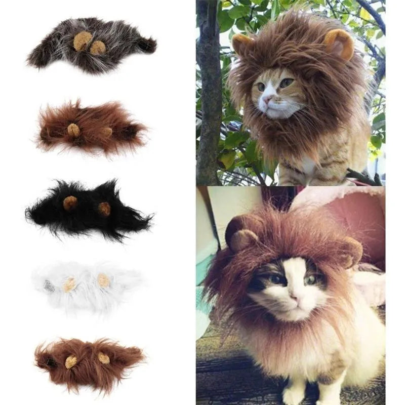 Lion mane pet hat for small dogs and cats, Size M neck 26-30cm, funny Halloween costume wig