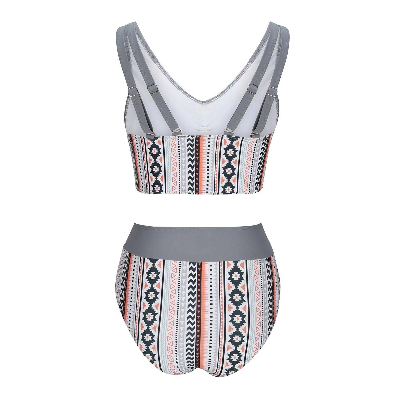 Blue women's cross sling one-piece swimsuit on a mannequin, showing the split design and back detail.