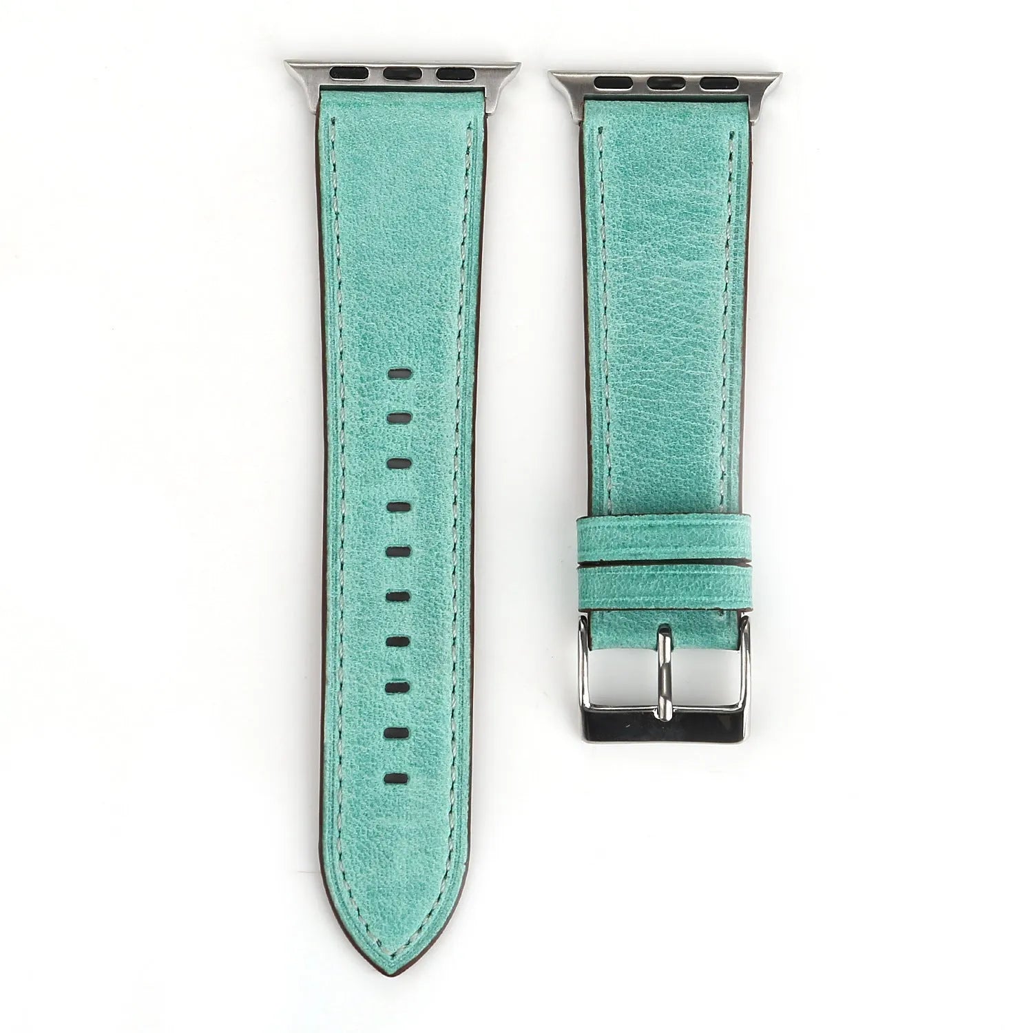 Genuine leather strap with folding buckle in multiple colours including blue, brown, and pink.