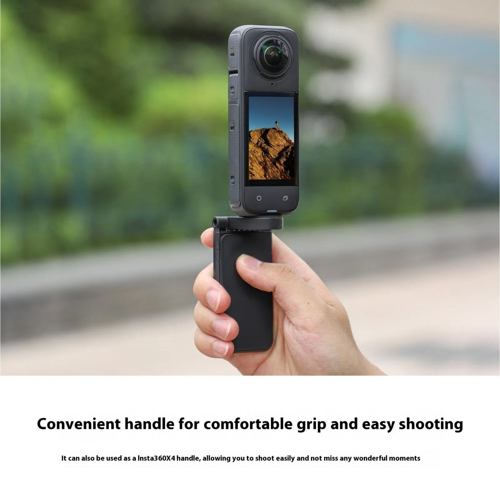 Black magnetic bracket base for Insta360 X4 camera with adjustable angle mechanism