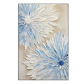 Hand painted abstract blue white flower oil painting on canvas modern textured wall art for bedroom