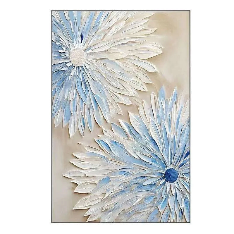 Hand painted abstract blue white flower oil painting on canvas modern textured wall art for bedroom