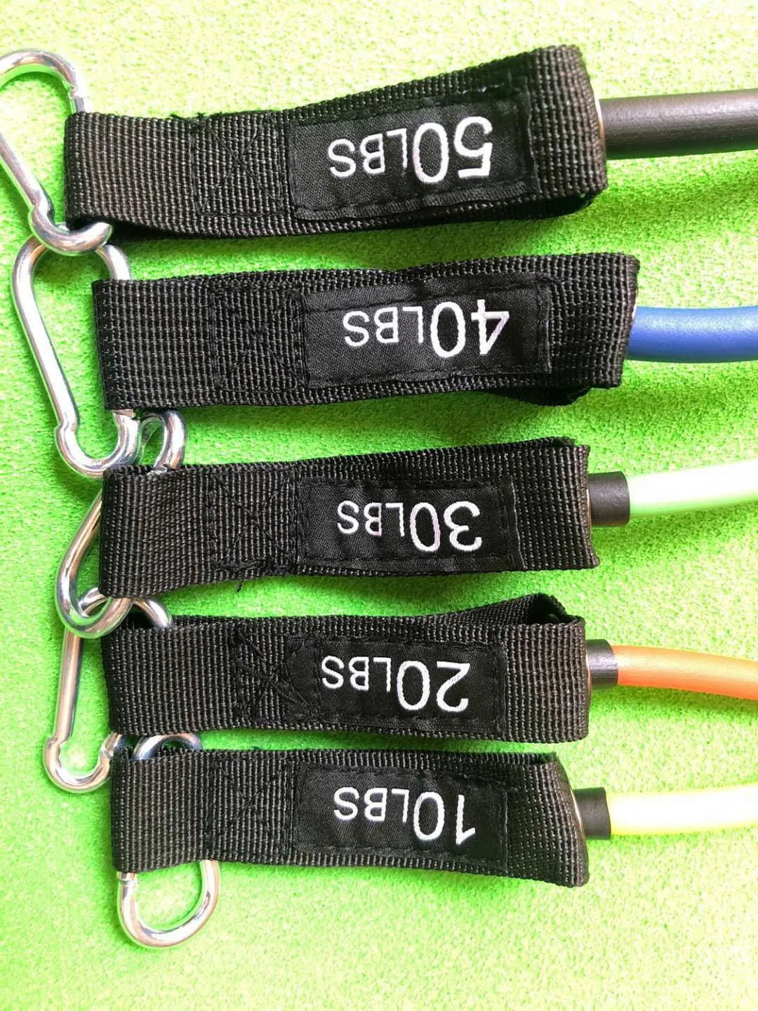 11 piece TPE latex tensioner set for home fitness with colour-coded resistance bands