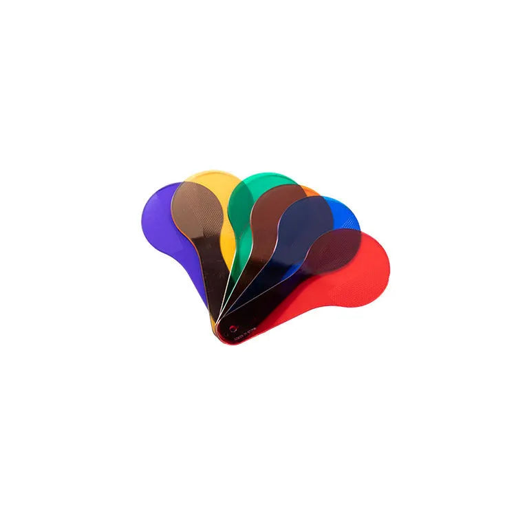 Set of six coloured PVC learning boards for kids: red, yellow, blue, green, orange, purple.