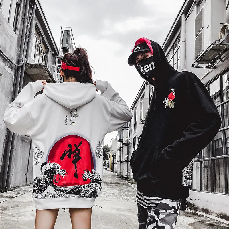 Men hooded sweatshirt loose fit digital print polyester black white casual sports top
