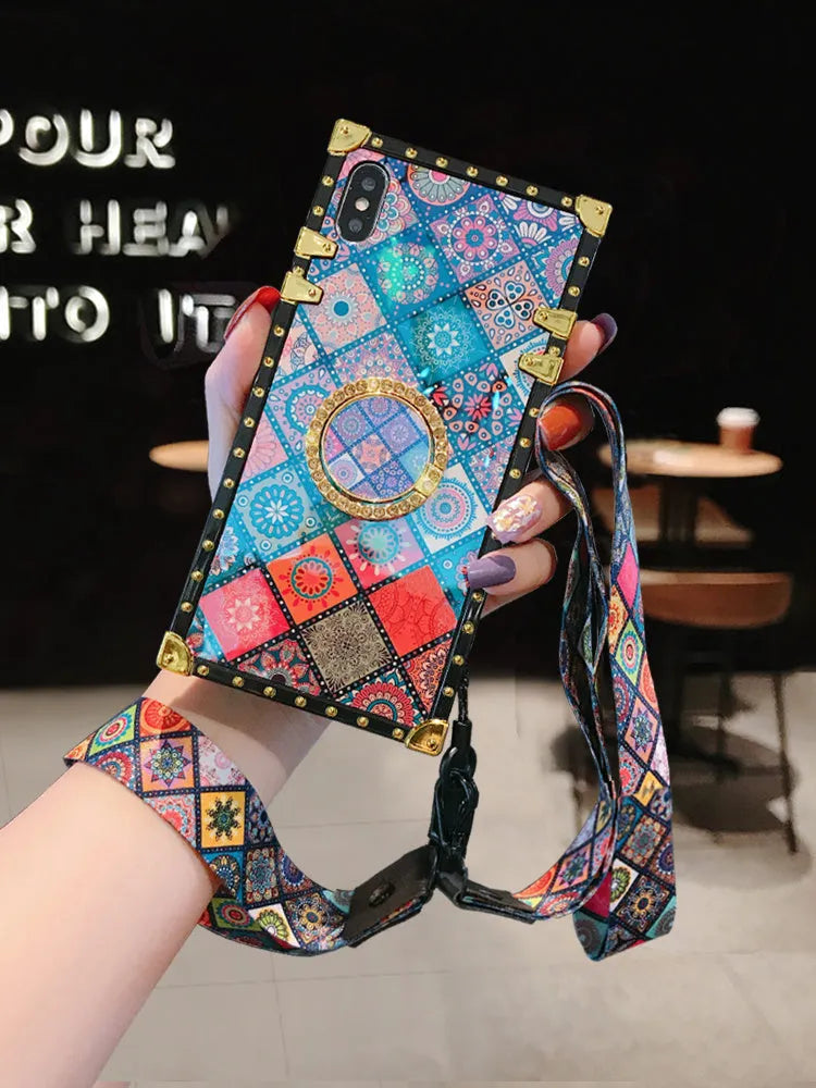 Samsung S8 silicone phone case with Bohemian style blue light mirror frame design