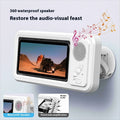 White bathroom waterproof mobile phone box bracket with charging cable mounted on tiled wall
