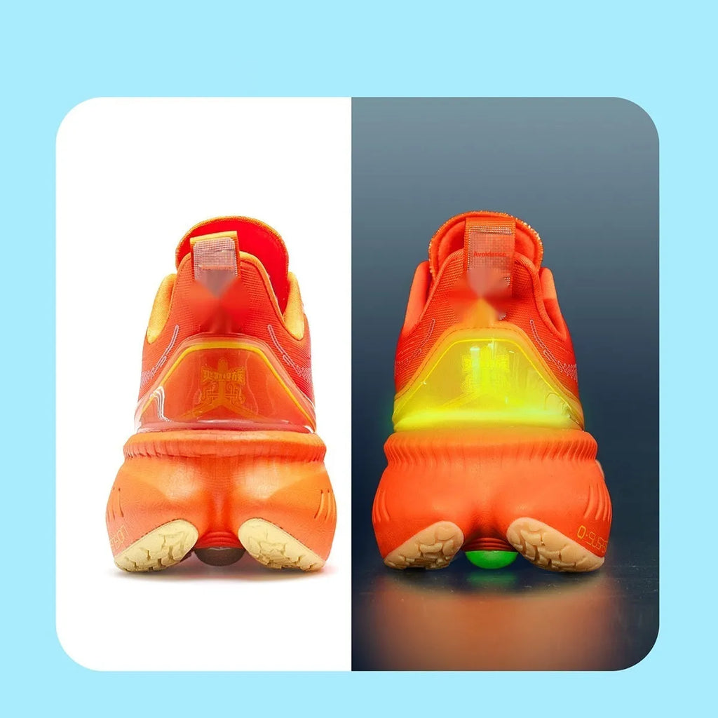 Low-top running sneakers in multiple colours with a striped pattern, PU mesh upper, and rubber sole.
