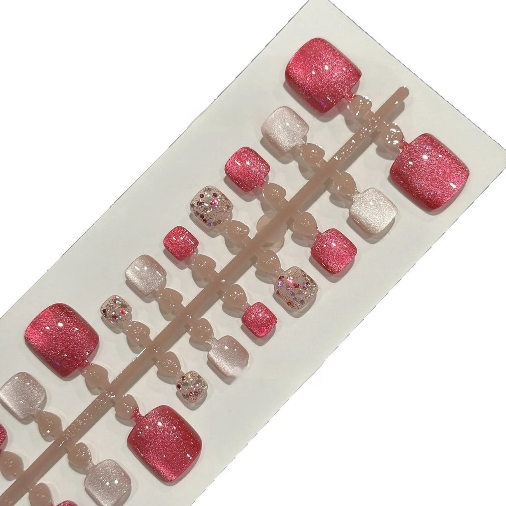 Cat's Eye Heart-shaped Diomand toenail wear armour set in rose red sequins with 42 pieces in S M L sizes
