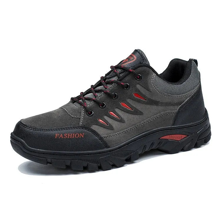 Men's brown suede mid-top hiking sneakers with a platform rubber sole and lace-up front.