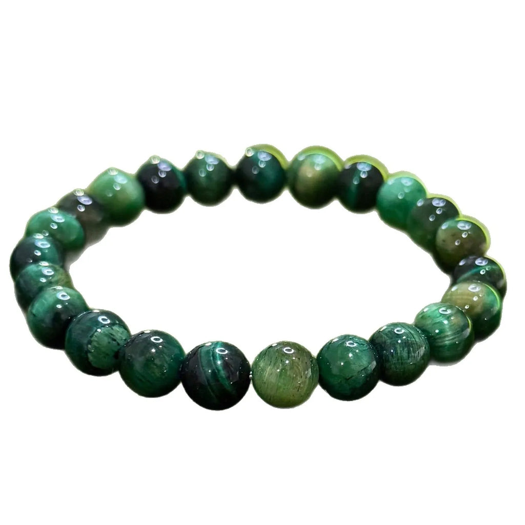 Handmade green glass bead bracelet in unisex style with opal-effect finish, single bracelet