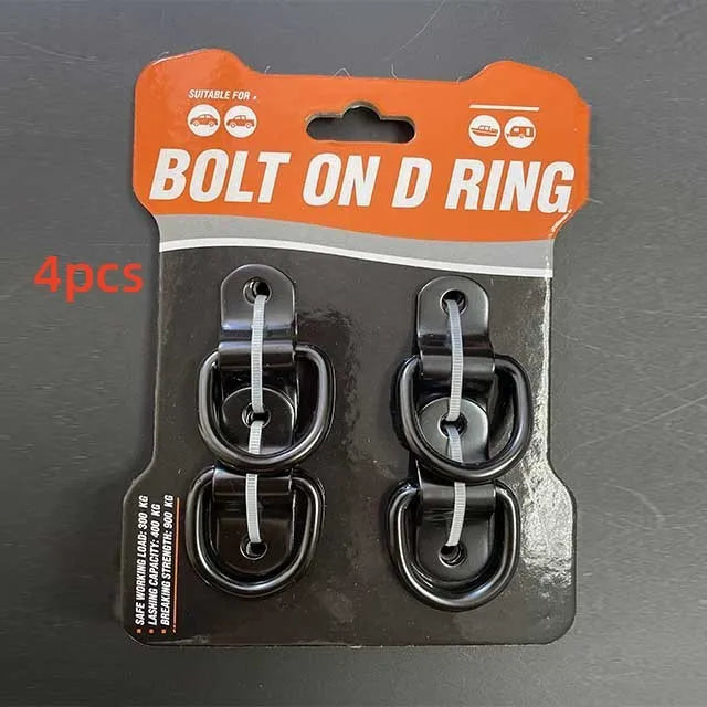 Black galvanised carbon steel pull ring floor hook for truck cargo securement.
