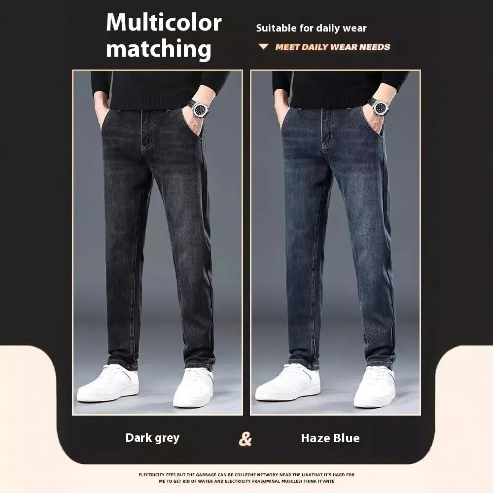 Men's slim straight casual trousers in micro-elastic polyester fabric with zipper fly closure