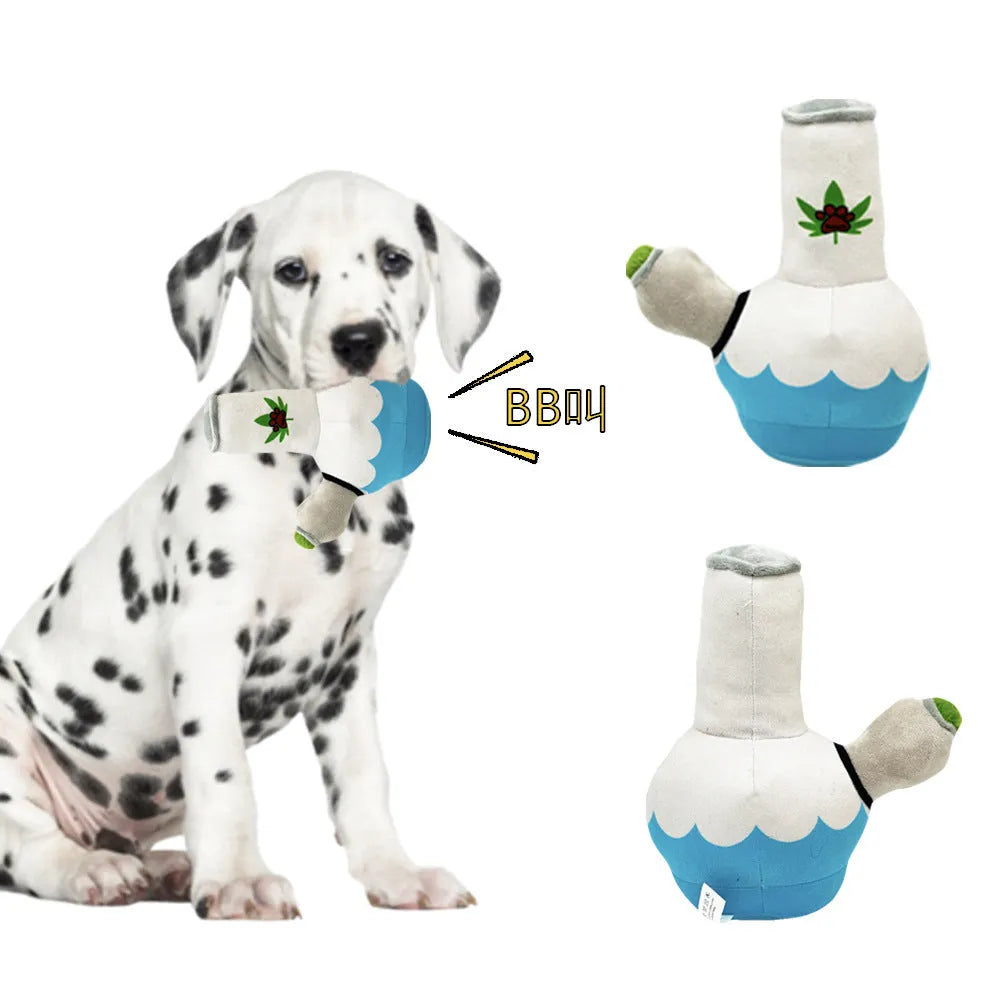 Kettle-shaped dog plush toy with colourful printed patterns, measuring 24cm