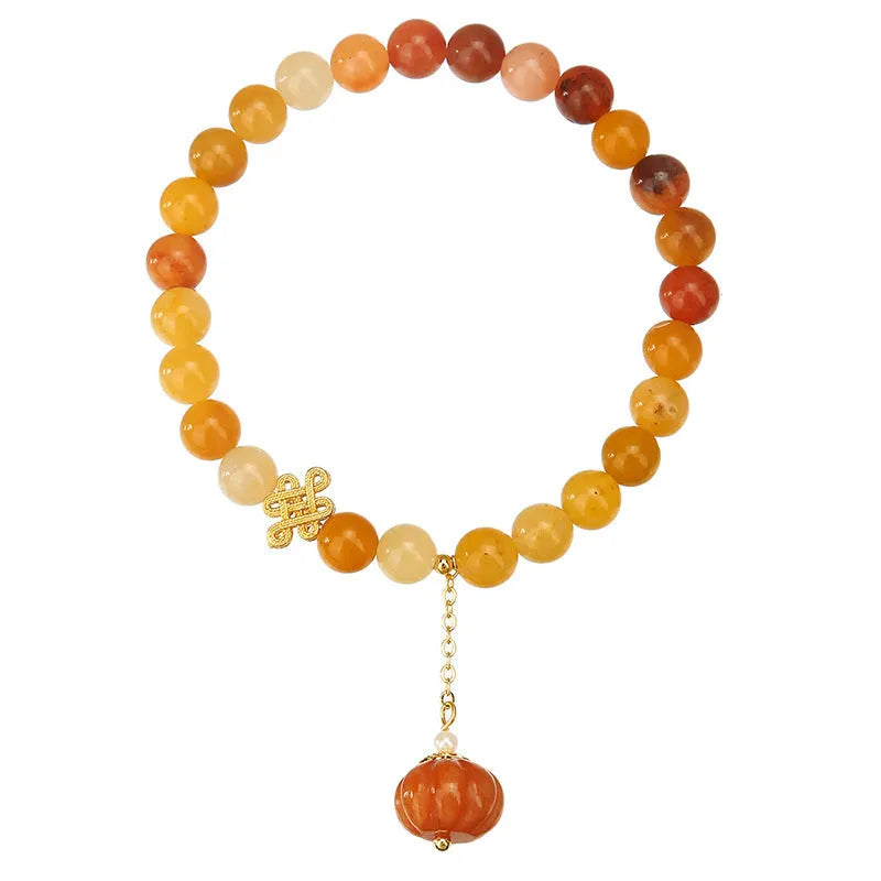 Handmade Jinsi Jade pumpkin beads bracelet, 6mm golden yellow, retro women's jewellery