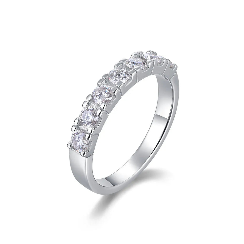 Lucky moissanite wedding ring set in S925 silver with platinum plating, sizes 5-9, gift box and GRA certificate.