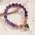 Retro-style women's bracelet with stone crystal string beads and a silver peace buckle clasp.