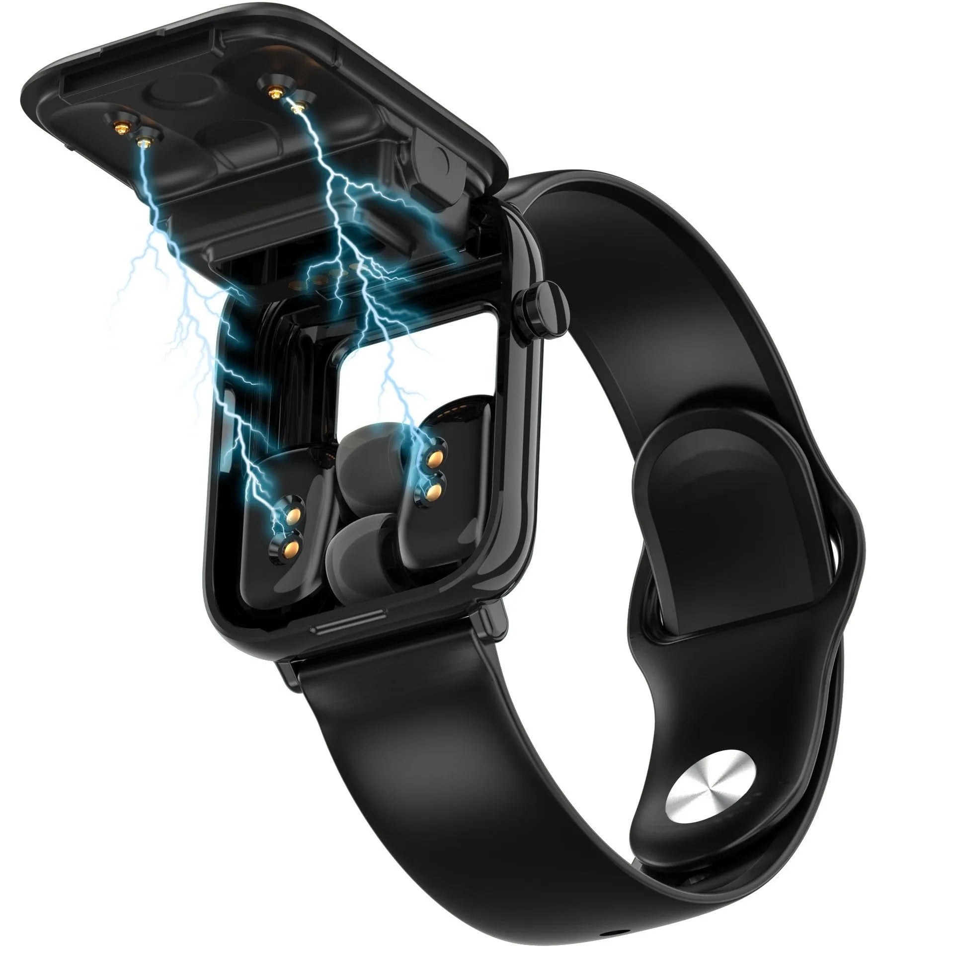 Black zinc alloy smartwatch with 1.69-inch touch screen displaying heart rate data.
