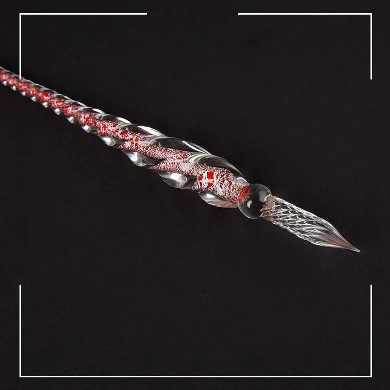 Dipped In Water Art transparent coloured glass crystal pen with abstract design in gift box.
