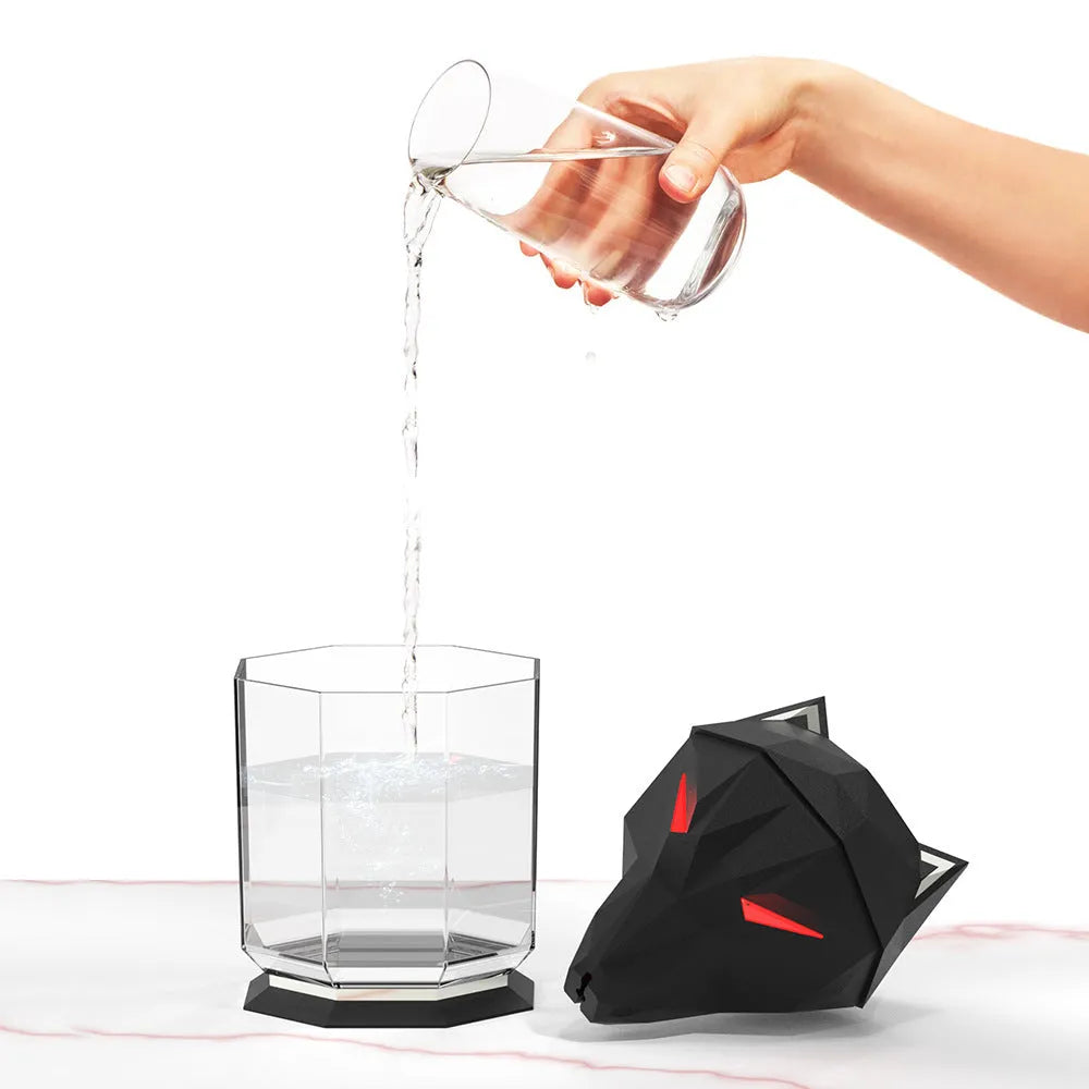 War Wolf black or white desktop ultrasonic humidifier with LED lights and USB cable.