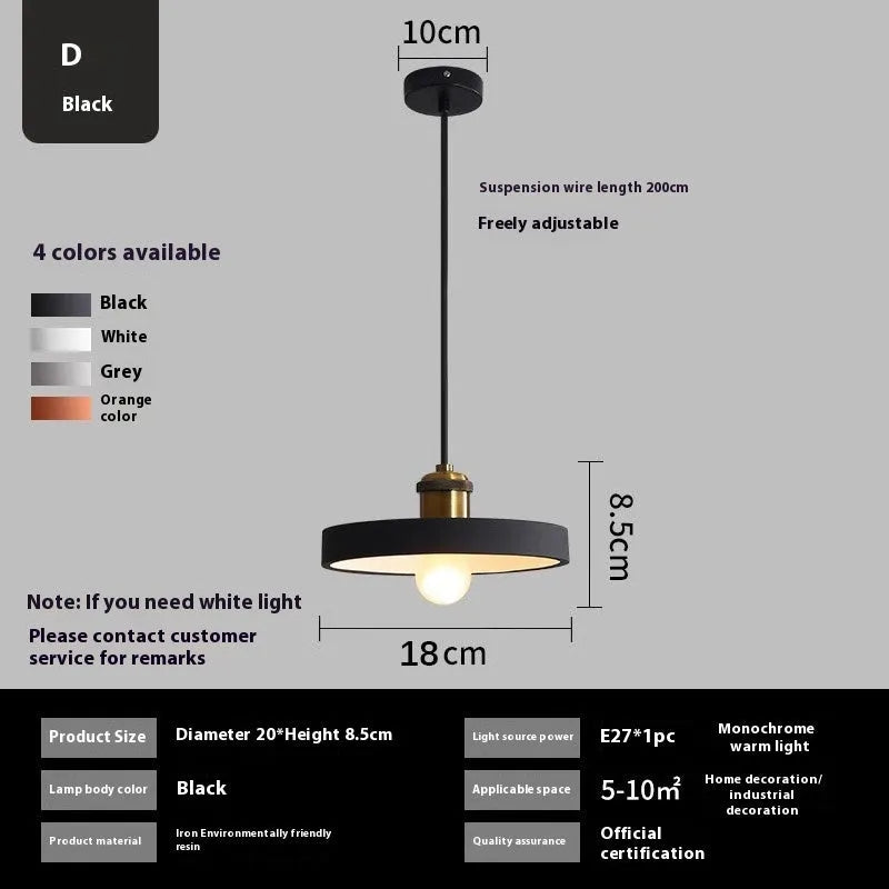 Simple iron chandelier droplight in Nordic style for dining table, bar, bedroom, and bedside