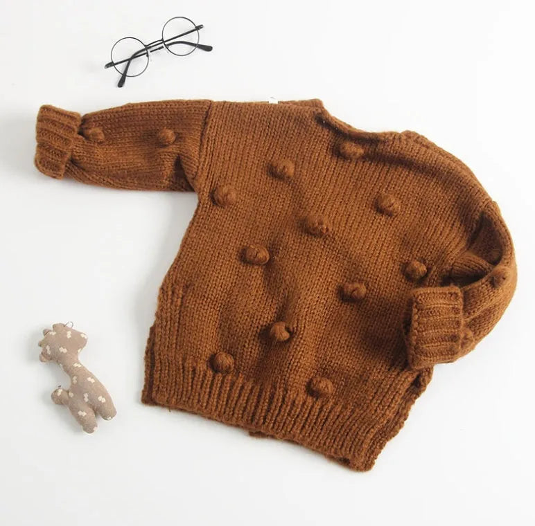 Baby girl sweater in brown, pink, and yellow knit pullover for toddlers 73-100cm