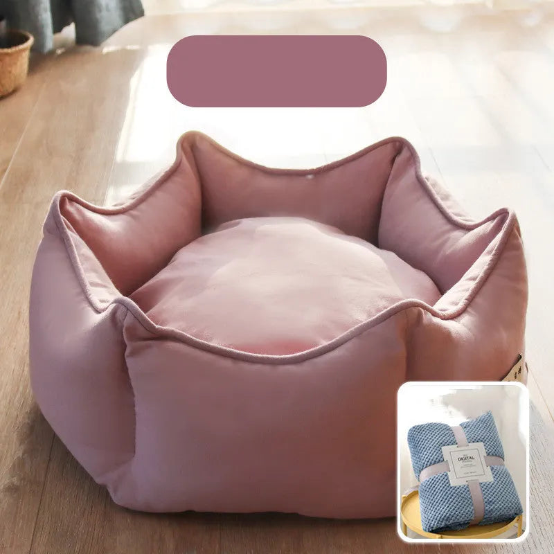 Warm princess house cat bed with removable washable cover and free blanket, sizes S and M