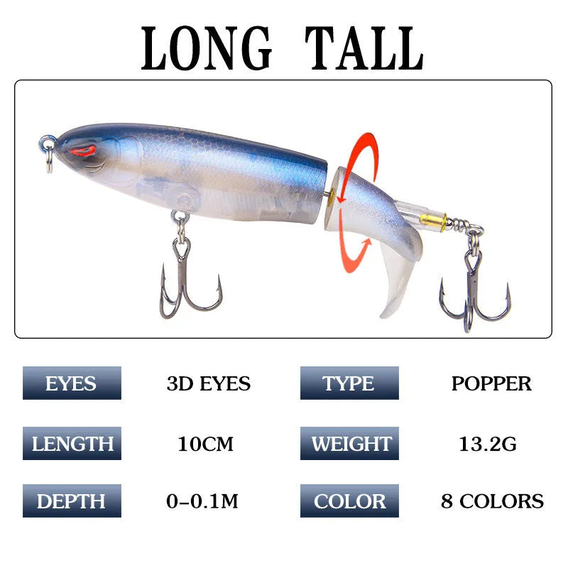 XY-507 propeller tractor hard fishing lure in floating water pencil shape, 13g 10cm size, multiple colour options