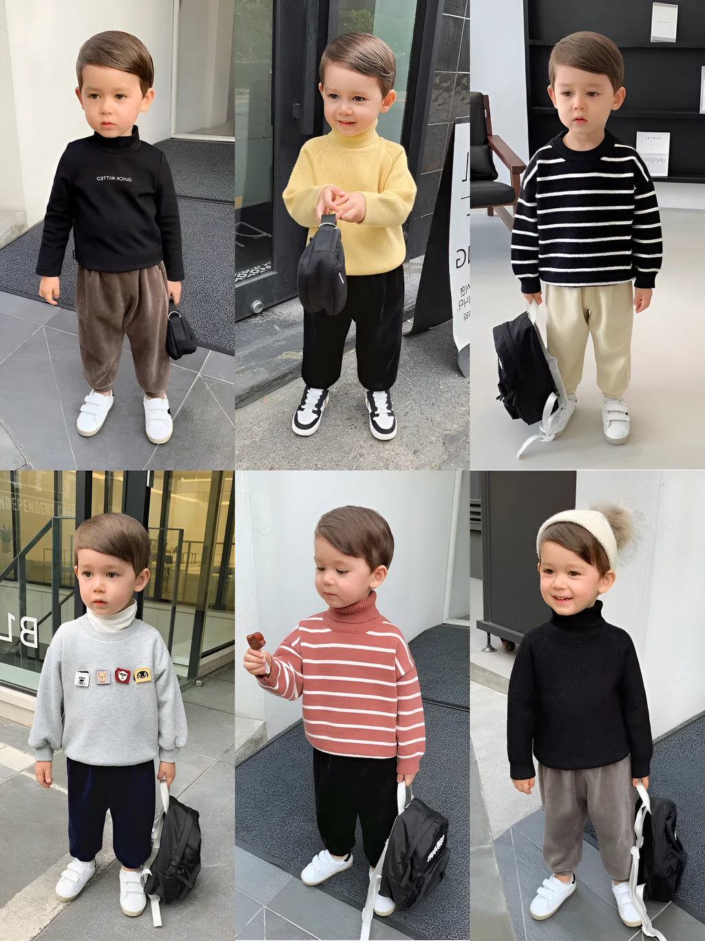 Boys velvet elastic waist casual trousers in plain colour, five size options shown