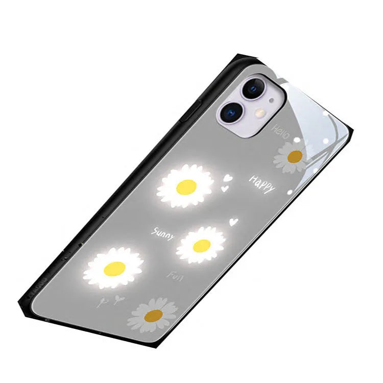 Luminous phone case with voice-activated lighting and painted daisy design for Apple iPhone