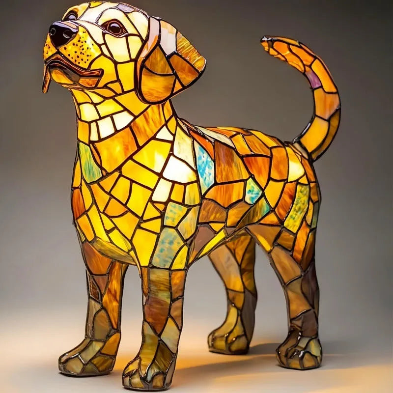 Carved resin LED night lamp golden retriever standing on desk 19x16x18cm modern art decoration