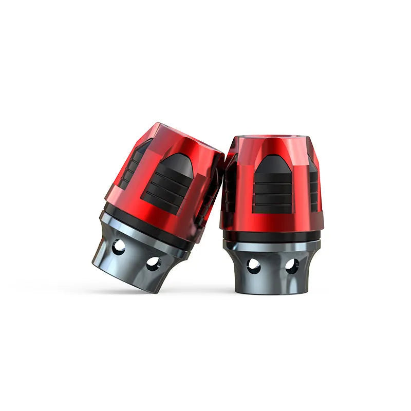 Pair of anodised aluminium alloy fork cups for vehicle front axle modification in choice of colours.
