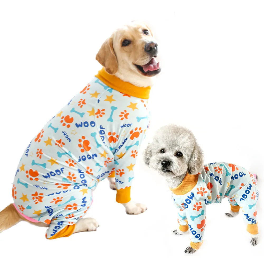 Cotton sleeveless dog jumpsuit vest shown in one of over 40 available colour and print designs.