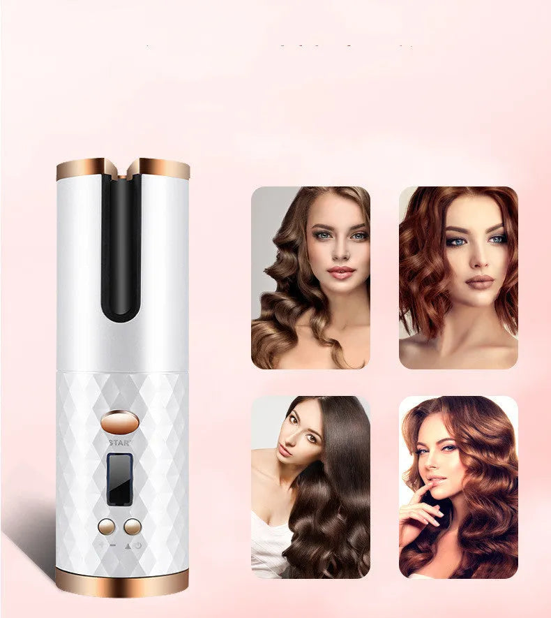 Rechargeable automatic hair curler with LCD display in black, pink, pinkgrey or white colour