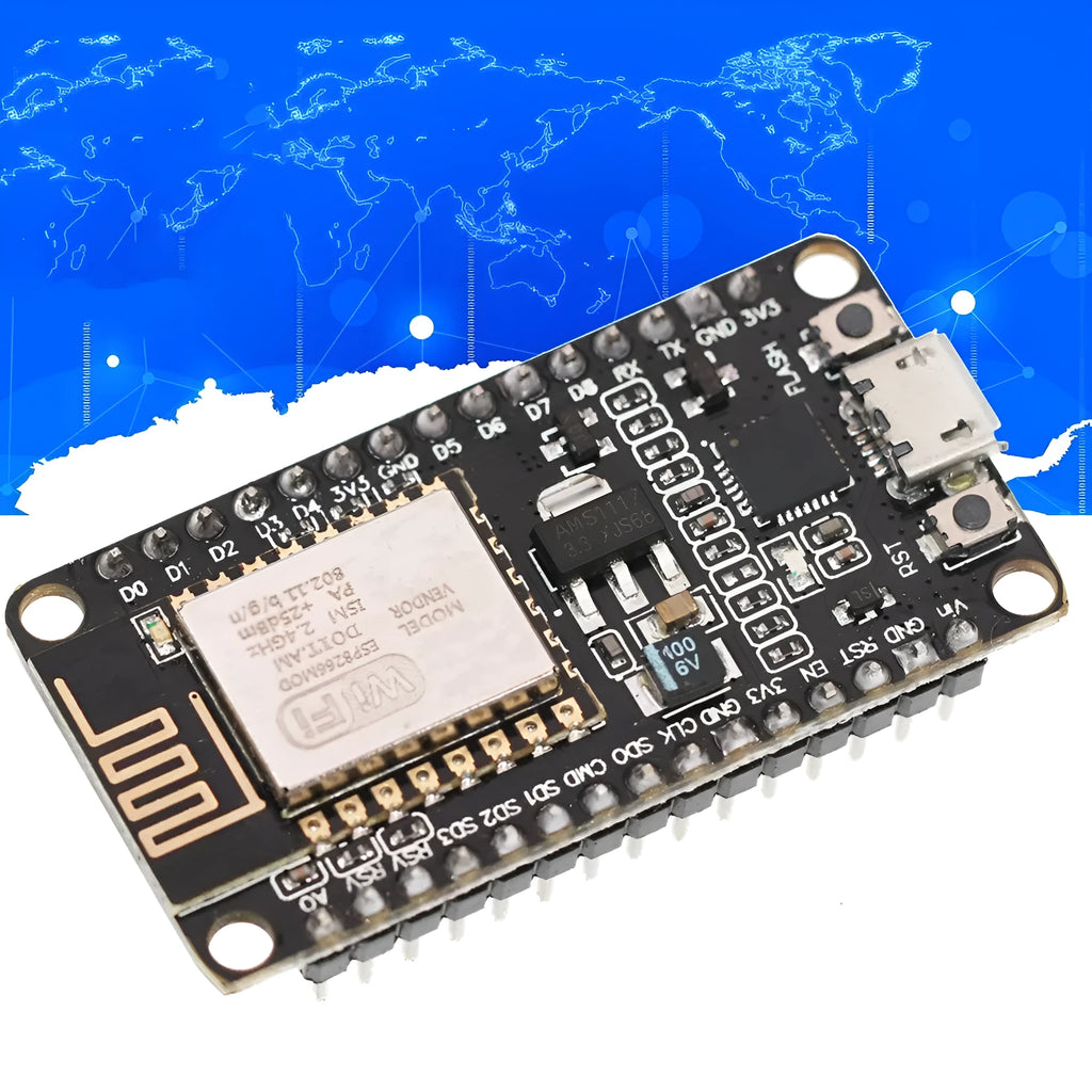 NodeMCU Lua WiFi development board with ESP8266 chip and CP2102 USB-to-serial converter