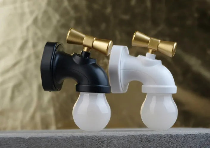 Black faucet night lamp with LED induction and USB charging, 10cm x 8cm x 6cm size