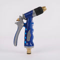 Copper garden hose spray gun, blue metal water nozzle, 160 x 80 x 40mm, adjustable mist to jet spray