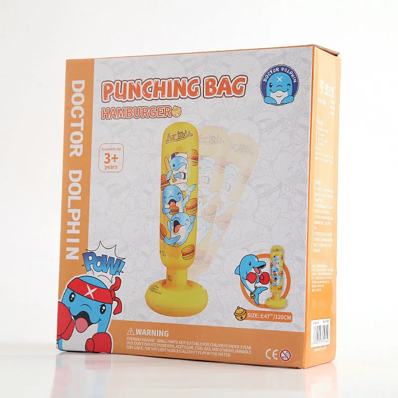Yellow inflatable boxing column tumbler for fitness training with 120cm height measurement
