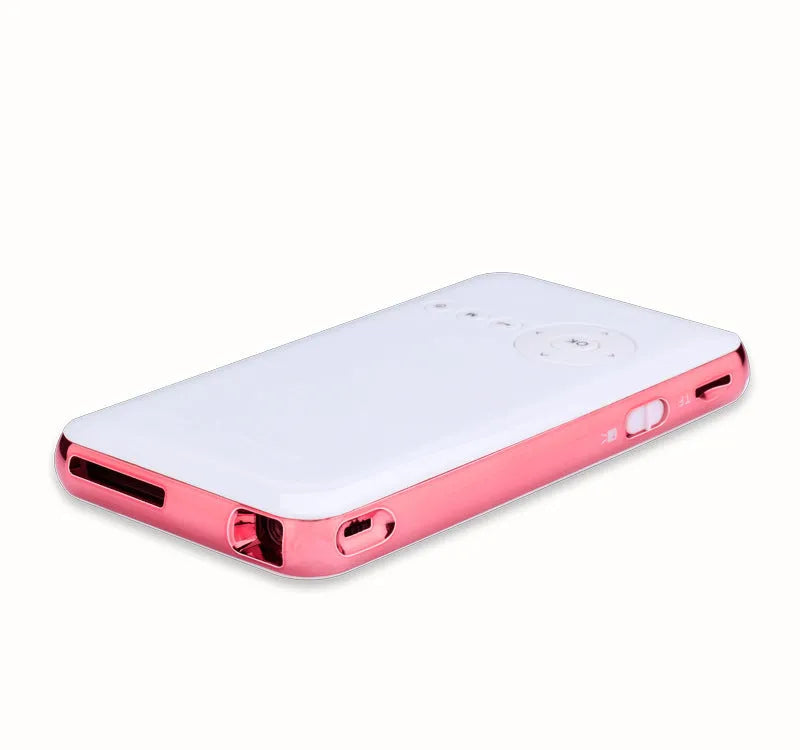 White and rose gold M6S miniature portable Android smart projector with compact design.