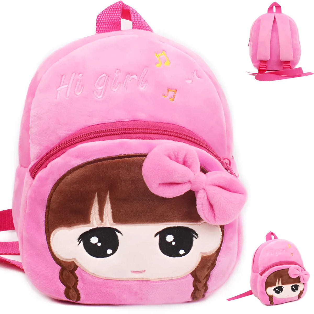 Pink cartoon baby small backpack for 1-2 years old toddler made of cotton