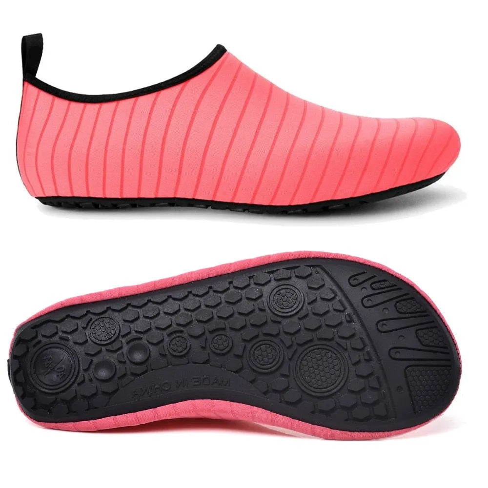 Barefoot aqua shoes with mesh upper and rubber sole for beach swim yoga, unisex adult sizes