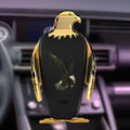 Eagle style car phone holder with wireless charging and suction cup mount in black and gold colours