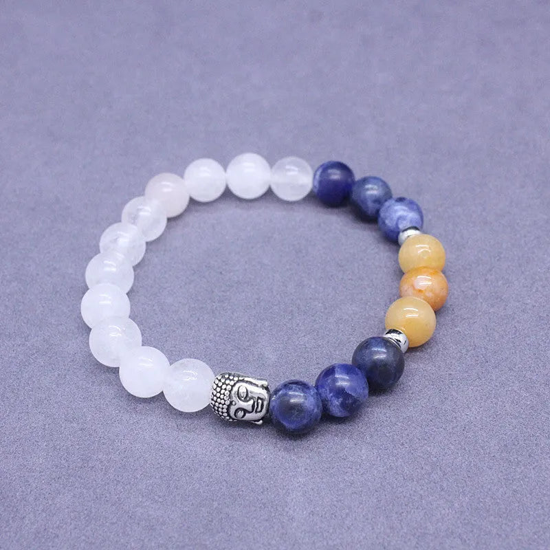Natural stone agate mixed colour elastic bracelet unisex with black agate and tigereye beads on white background