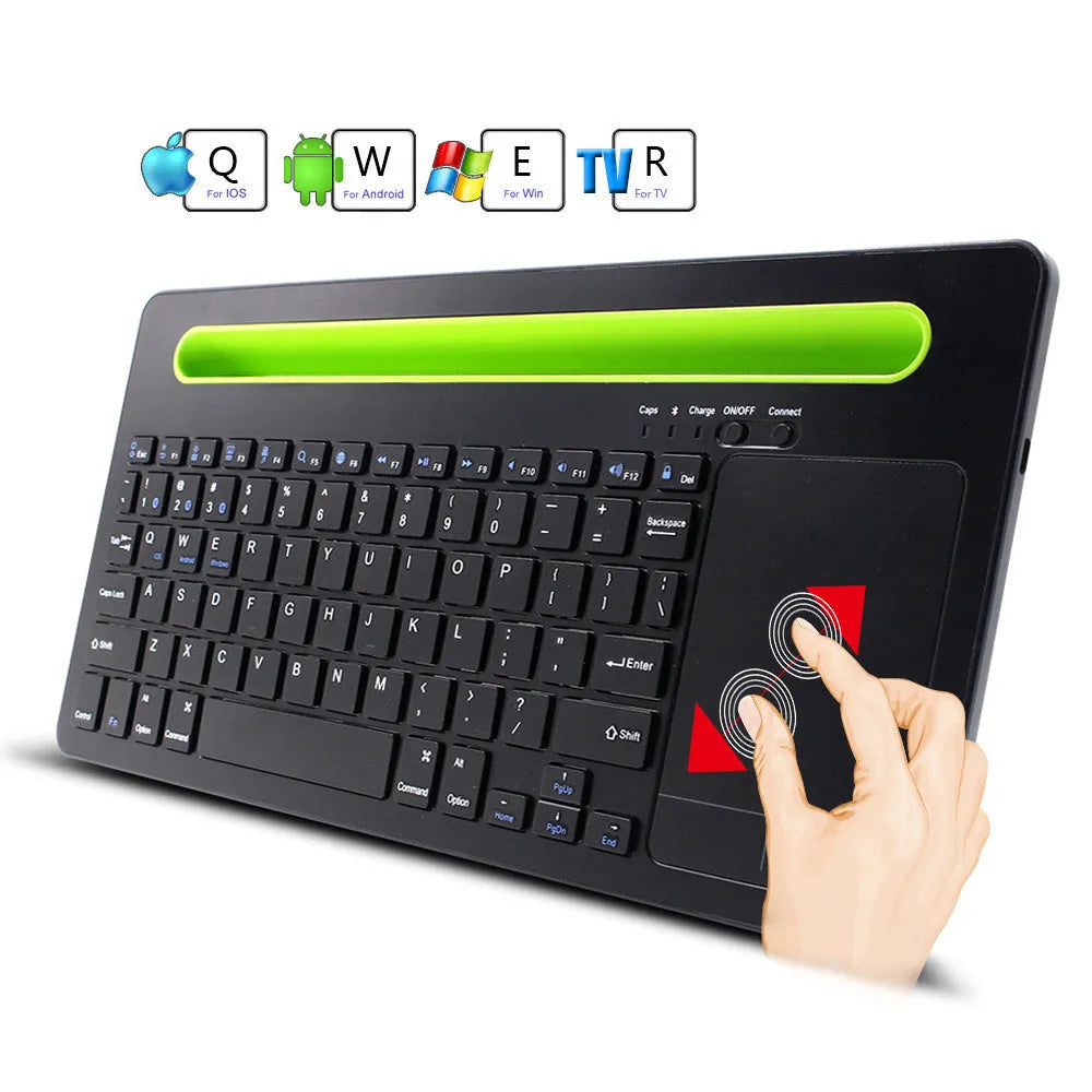 Black universal touch keyboard for tablet and phone with 78 keys, touchpad, Bluetooth 3.0, and ABS plastic body