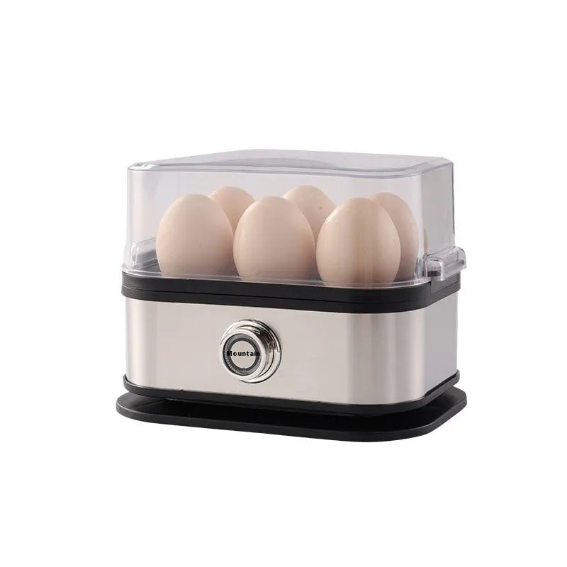 Black portable stainless steel egg boiler with carrying belt for travel and camping use