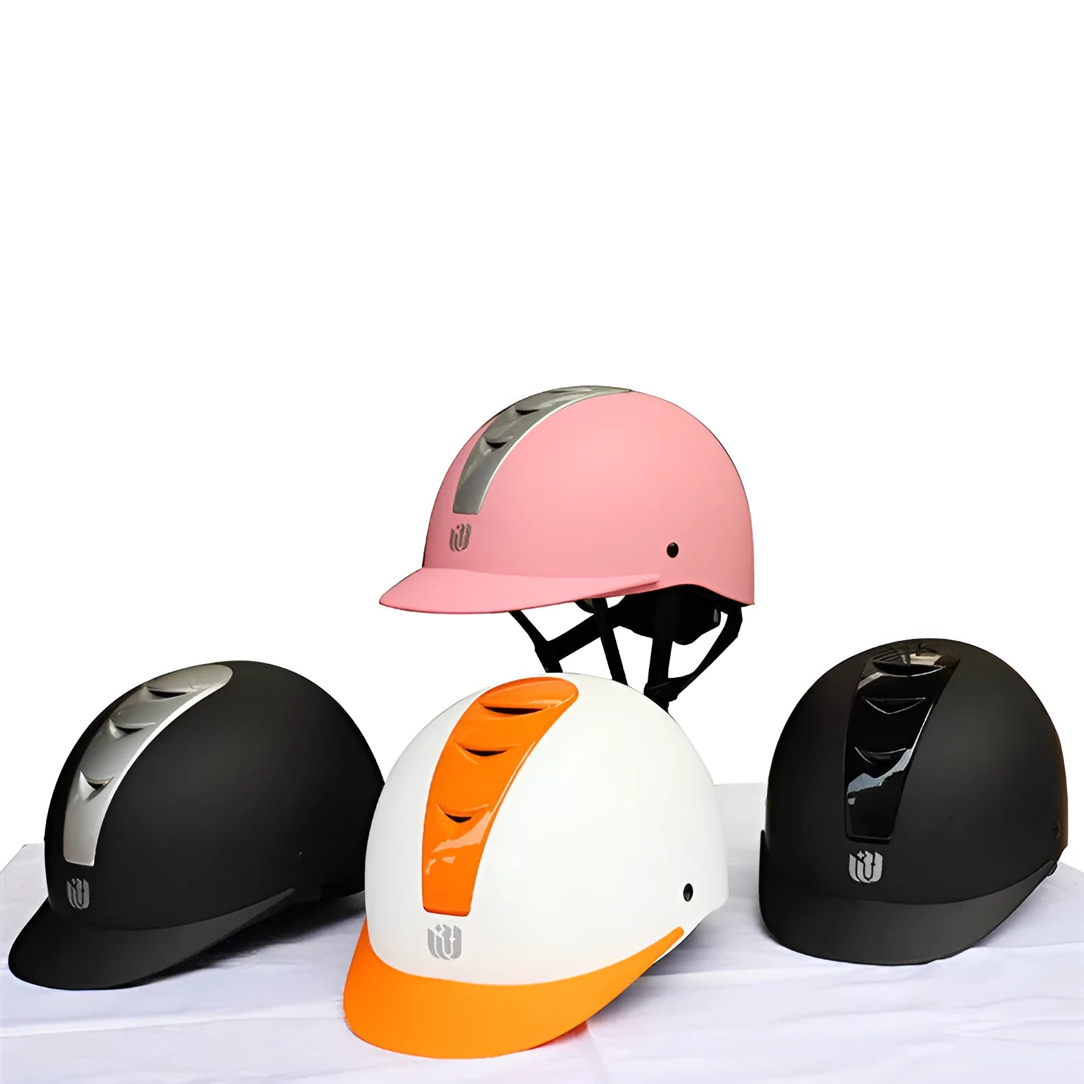 Super light equestrian helmet in bright black, silver pink, white orange, or silver black colour