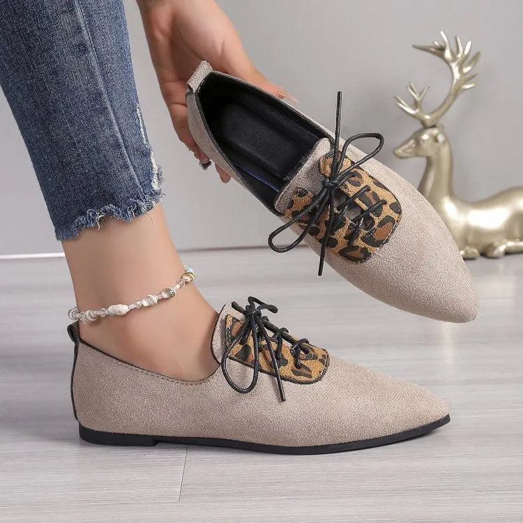 Beige leopard print plus size pumps with pointed toe design for women in UK sizes 36-43