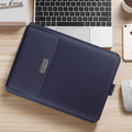 Ultra-thin PU waterproof laptop liner bag with foldable bracket and pen holder in black